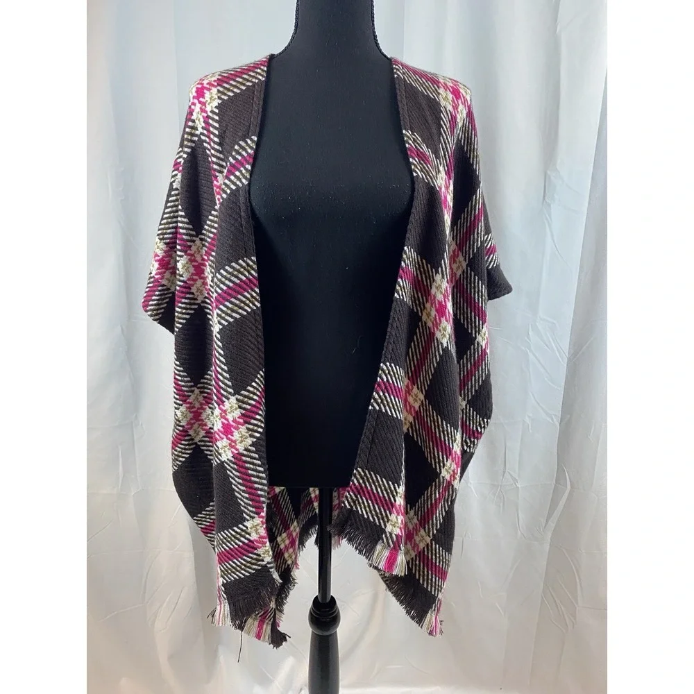 Loft Women's Size‎ XS Small Knit Plaid Wrap Shawl Fringe Detail